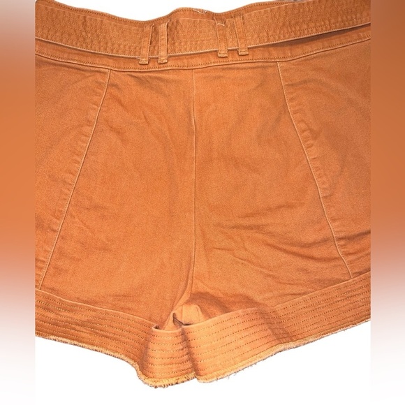 EUC Ryegrass Trapunto High Waist Tie Belt Twill Pleated Shorts Burnt Orange 12 - Picture 3 of 6
